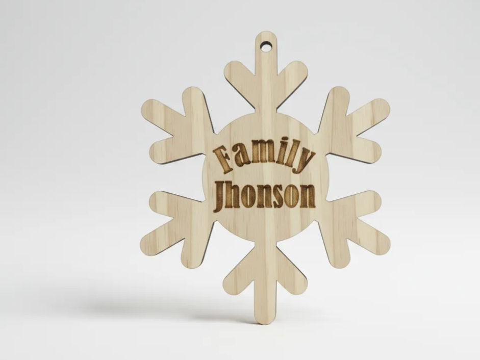 Personalized Laser Cut Wooden Snowflake Family Ornament personalized ornament design on Atomm