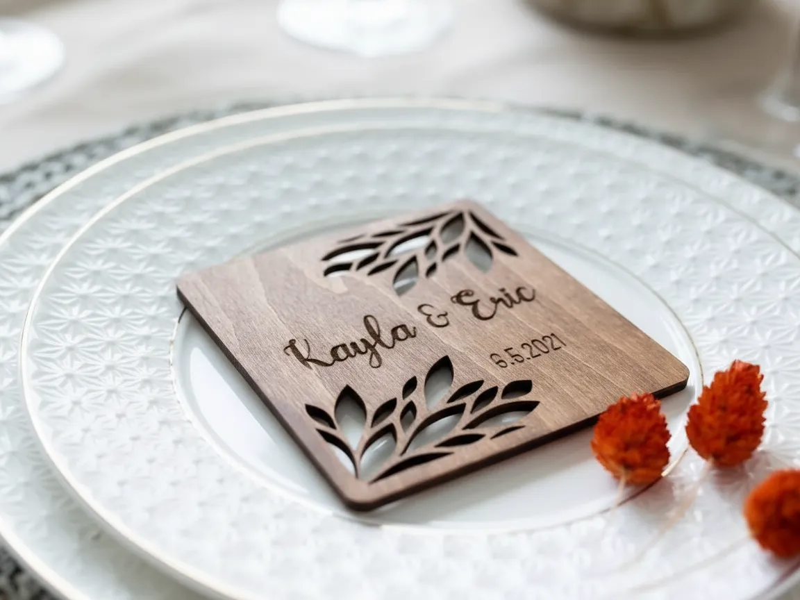 Leaf-Design Wedding Coaster coaster idea to sell on Etsy