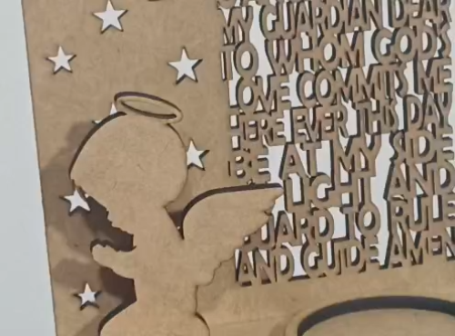 [Laser cut and engrave] Laser Cut Guardian Angel Prayer Candle Holder with Personalized Name