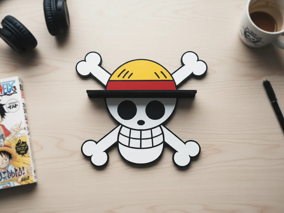 Wood cut Jolly Roger skull and crossbones shaped shelf One Piece gift idea