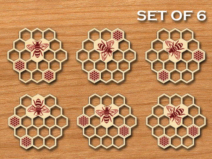 Honeycomb patterned wooden stand designed for a matching mug