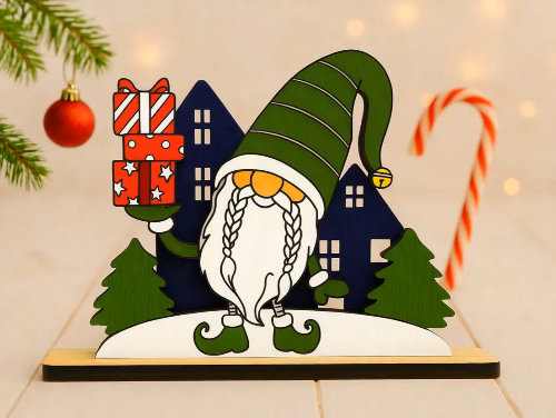 [Laser cut and engrave] Christmas Gnome with Gifts – Wooden Holiday Figurine