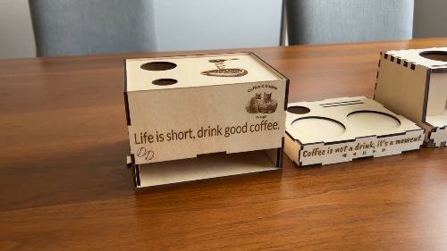 [Laser cut and engrave] Laser Cut Wooden Coffee Accessories Organizer Set with Engraved Quotes