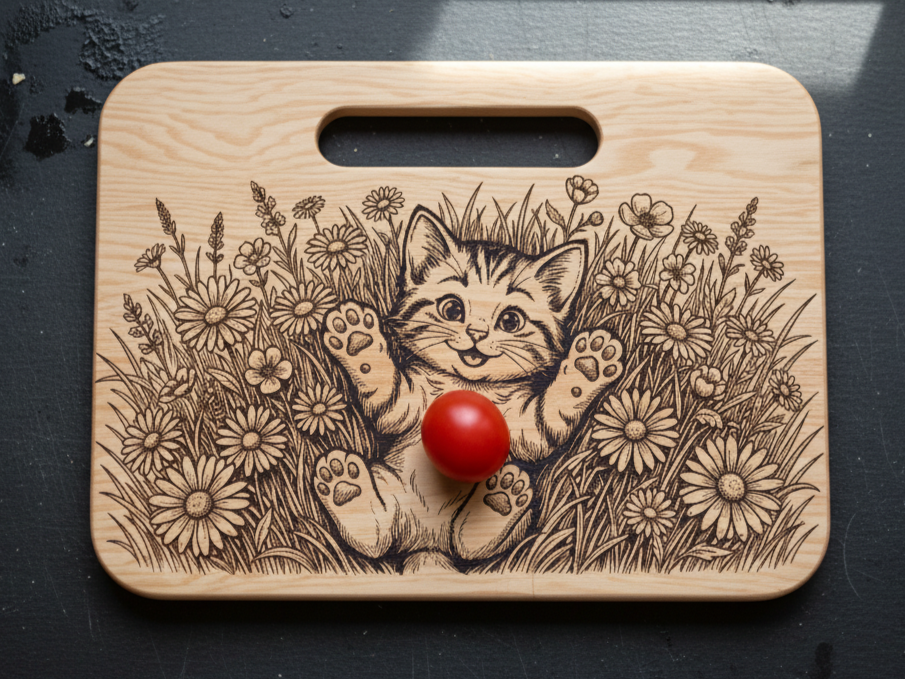 Cute Kitten & Wildflowers Cherry Cutting Board cutting board design