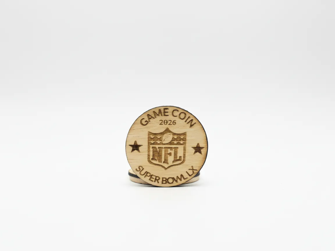 Laser Engraved NFL Super Bowl LX Game Coin 2026 Wooden Token sports party decoration design