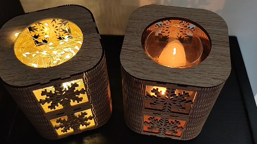 [Laser cut and engrave] Laserem řezaný dřevěný svícen se sněhovými vločkami