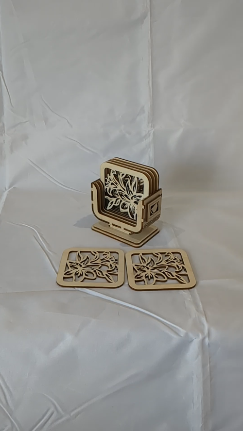 [Laser cut and engrave] Gift stand cup, flower napkin holder, laser cutting model. Laser cut project, kitchen table decor, vector template. Flowers pattern.