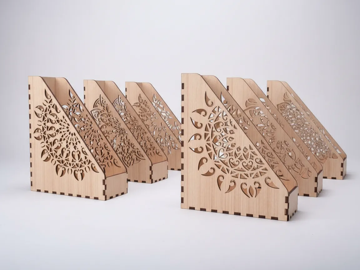 Laser Cut Wooden Mandala Pattern Desk Organizer Magazine Holder