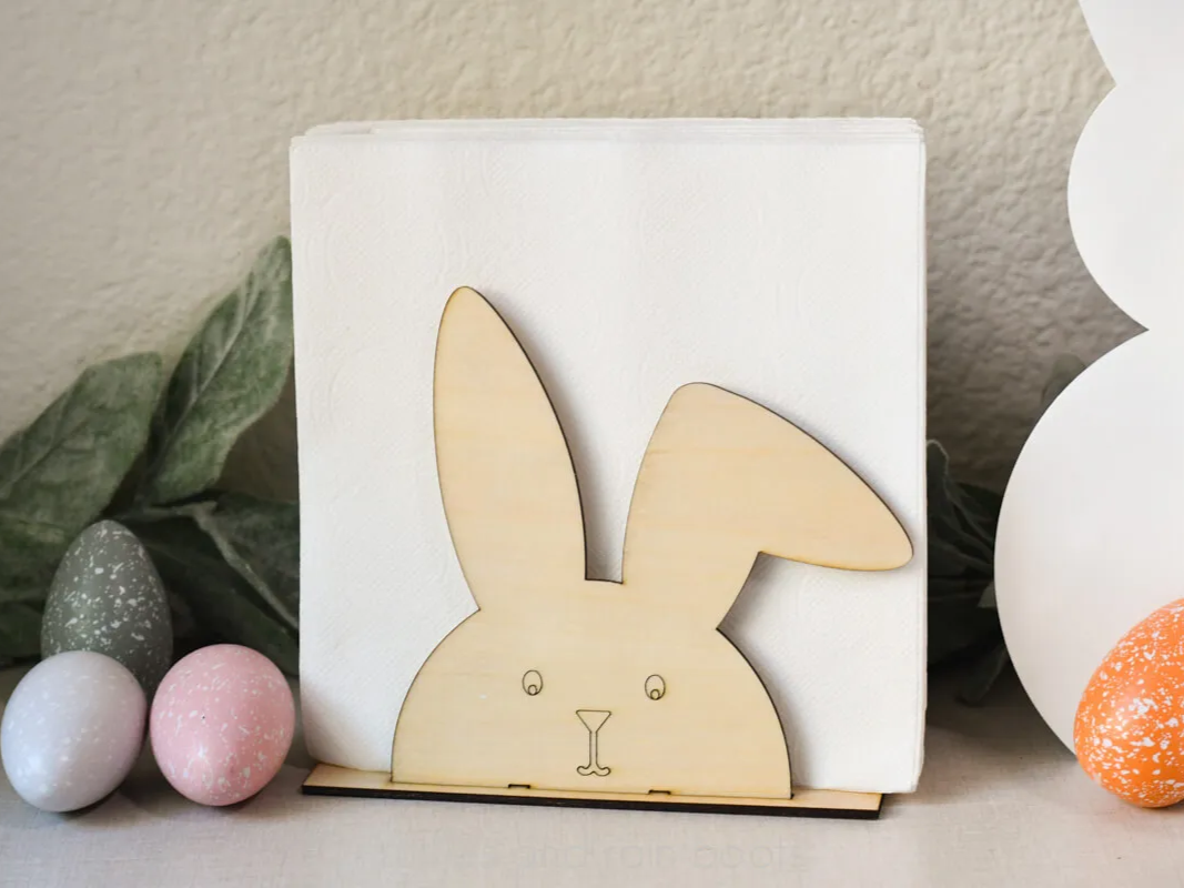Laser Cut Wooden Bunny Napkin Holder for Easter Decor laser-cut napkin ring design