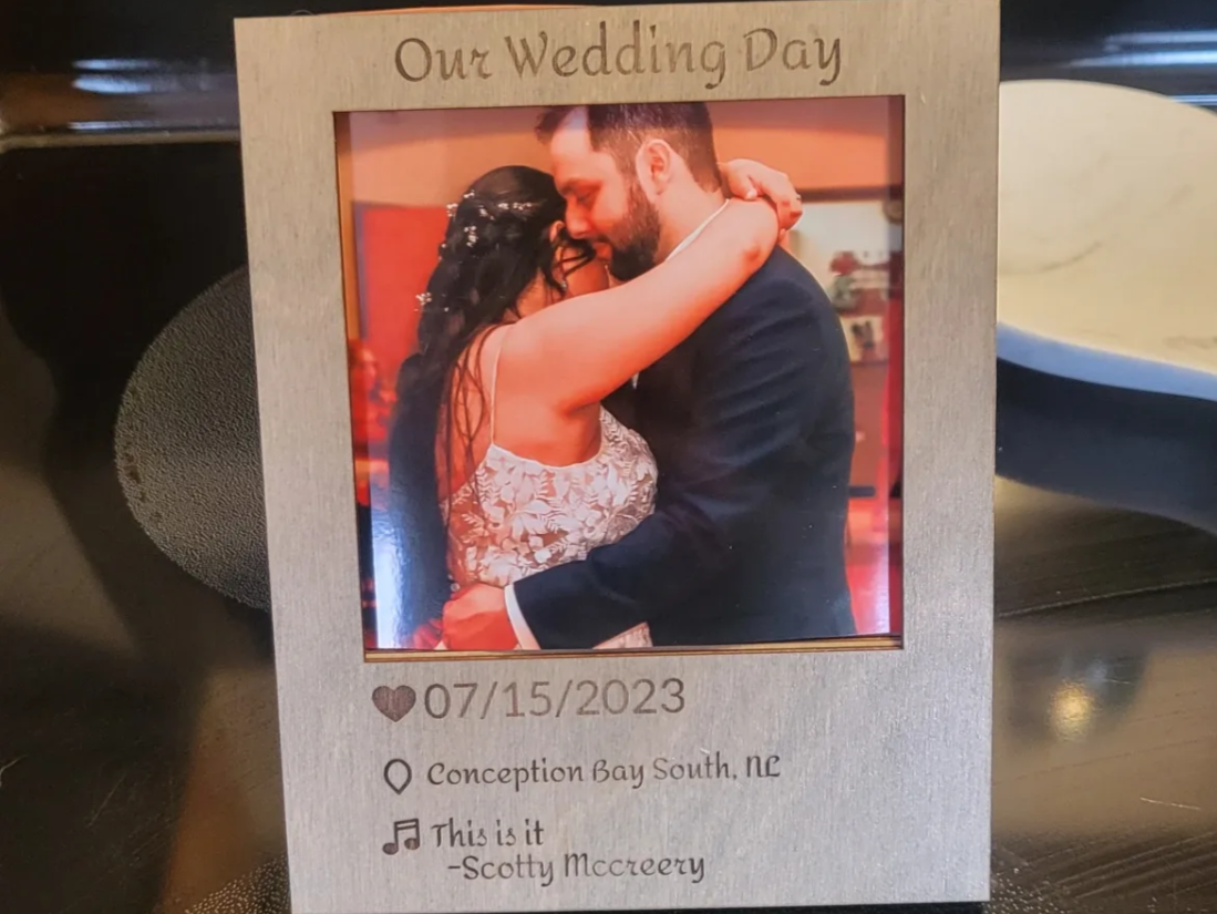 Laser-cut wooden memory photo frame gift idea