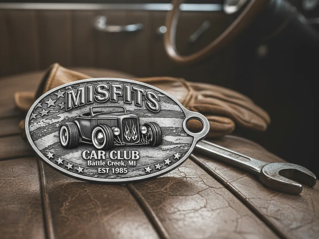 Misfits Car Club Battle Creek Michigan Oval Keychain custom logo keychain idea