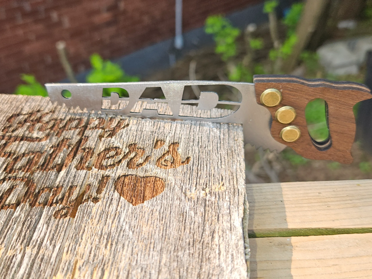 Metalfab Dad Saw with Engraved Wood Plaque father's day gift design