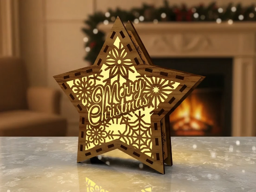 [Laser cut and engrave] Merry Christmas Star - Candle Holder - Lantern - Night Light