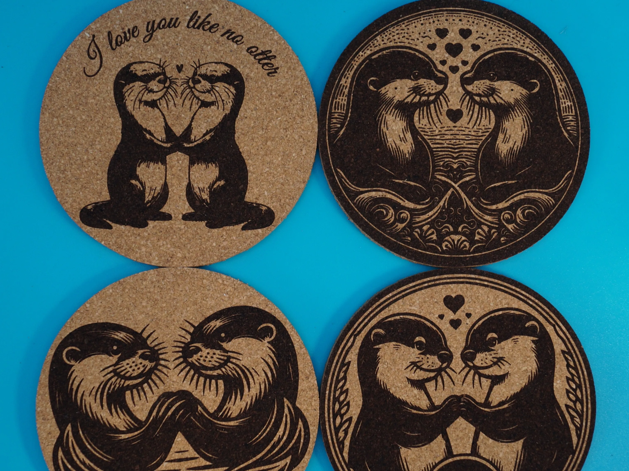 Otterly Cute Cork Coasters with Otters valentines day gift design
