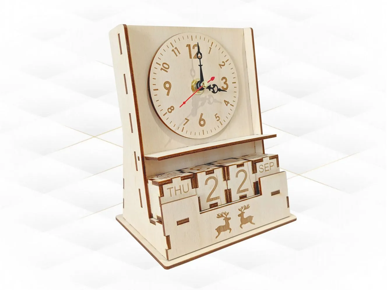 Desk Calendar Perpetual with Clocks laser cut desk clock idea