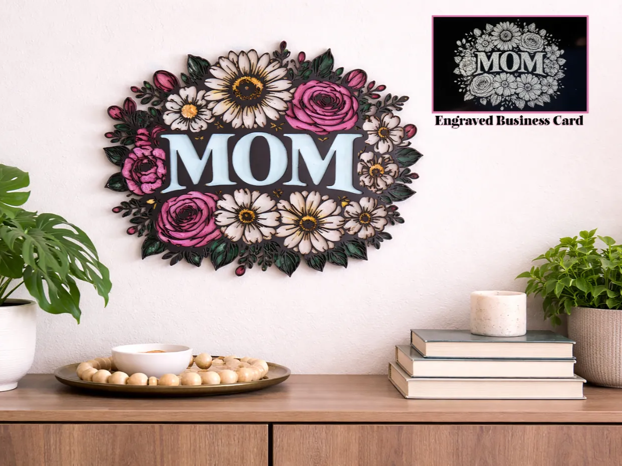 Floral Mom wall sign with pink roses and daisies