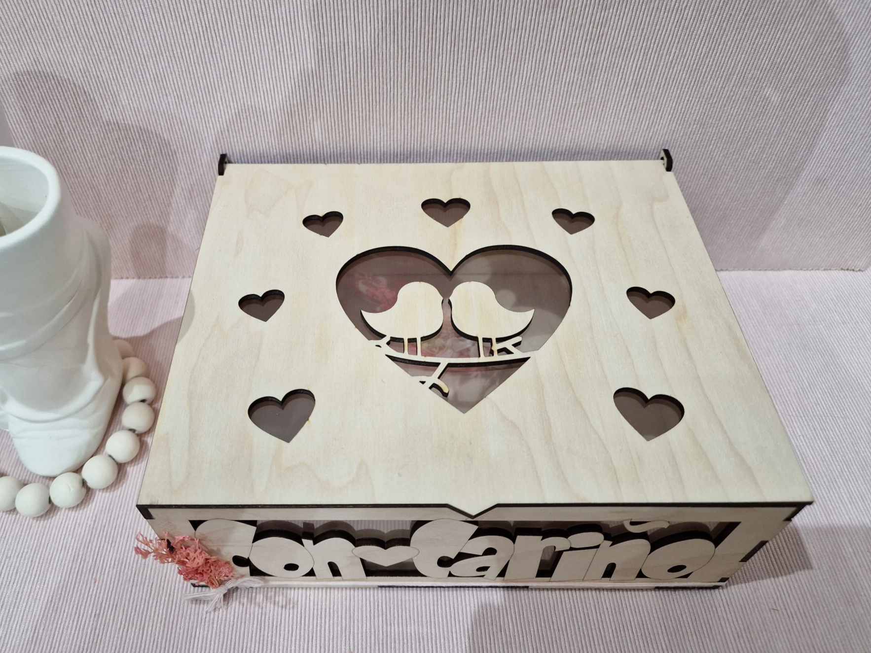 Wooden Box with Hearts and Words of Love shadow box design