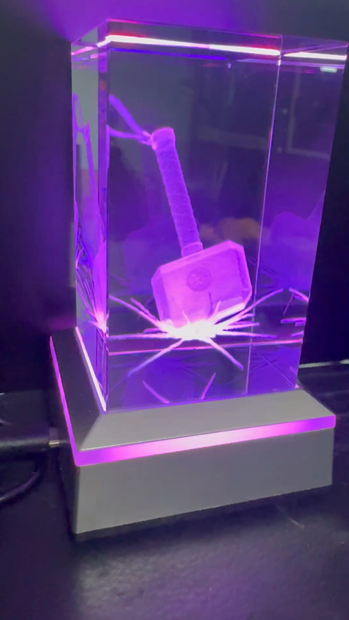 [Laser cut and engrave] Thor Hammer Mjolnir 3D Crystal Block Display