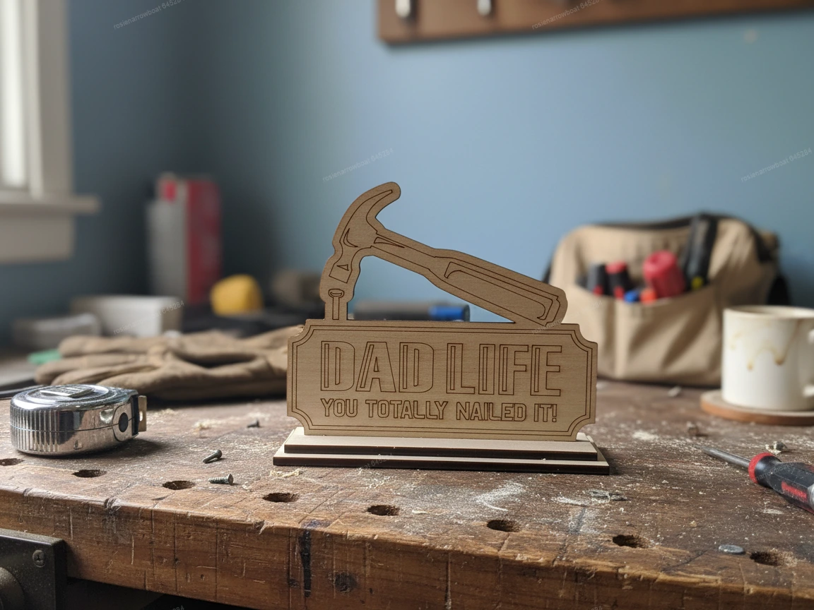 Dad Life You Totally Nailed It Wooden Desk Sign with Hammer Motif