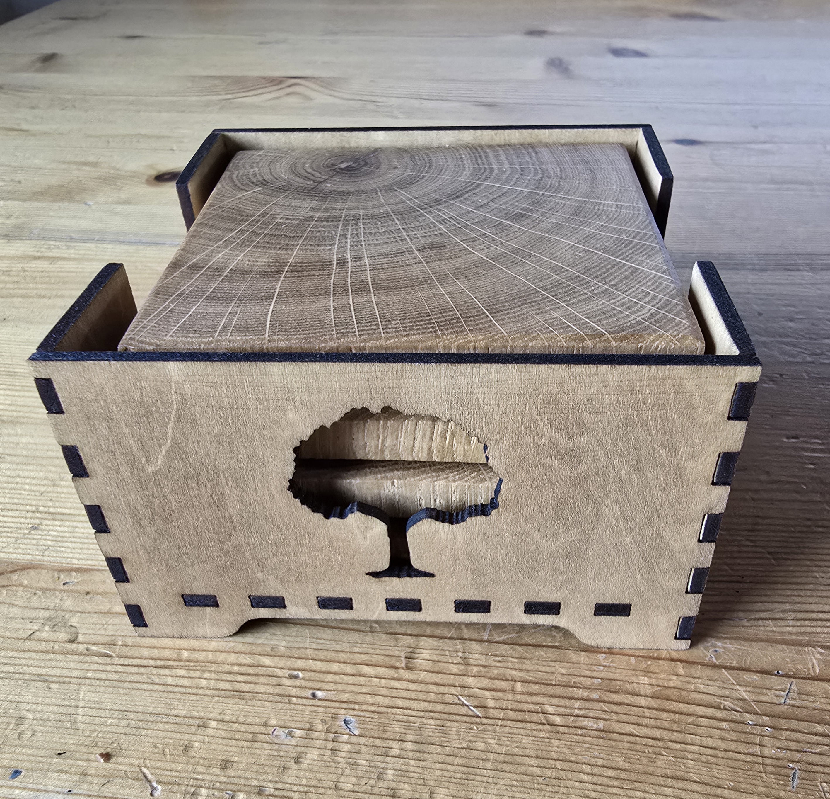 Wooden Box with Oak Tree Cutout wooden box idea