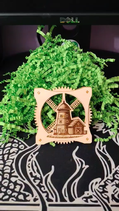 [Laser cut and engrave] Laser Cut Windmill Coaster Design