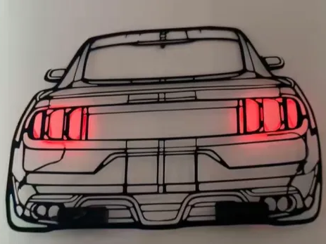 Lasersko rezana stenska umetnost zadnjega dela avtomobila Mustang z LED zadnjimi lučmi