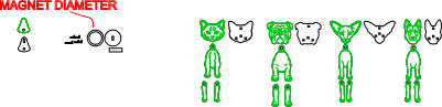 four Dog and cat magnets with separate arms.xcs