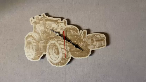 [Laser cut and engrave] Laser Engraved Tractor Wall Clock in Wood