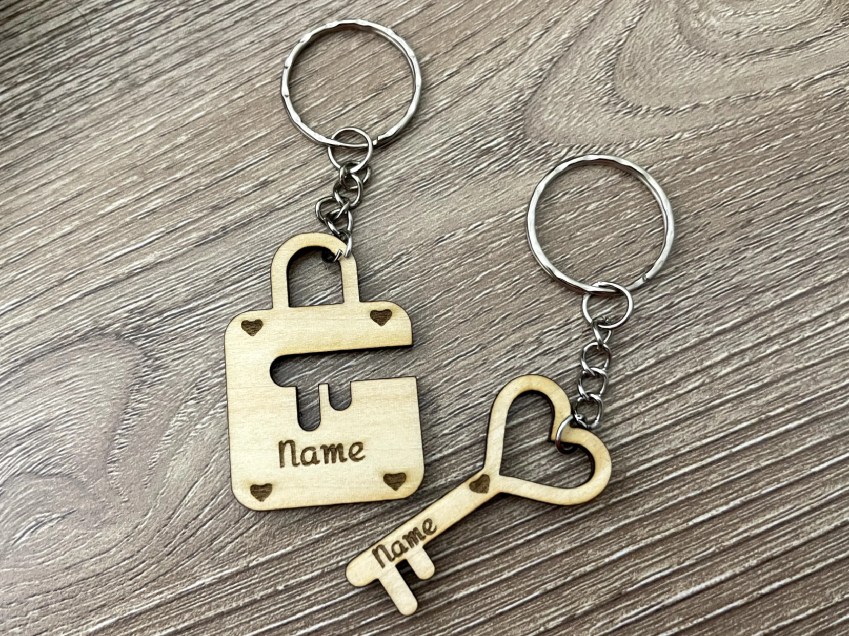 Wooden Couple Keychain with Padlock and Key valentines day gift design