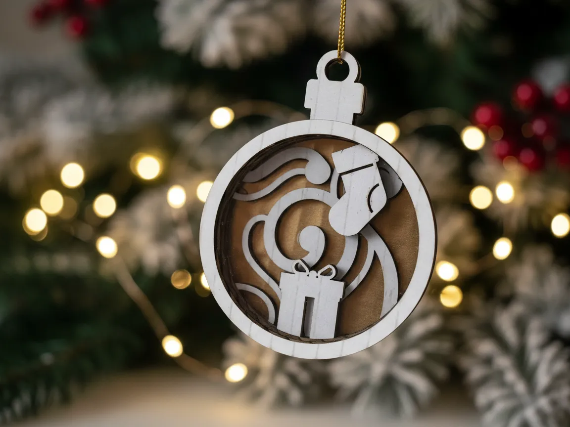 Adorno de Navidad cortado con láser con diseño de calcetín y regalo