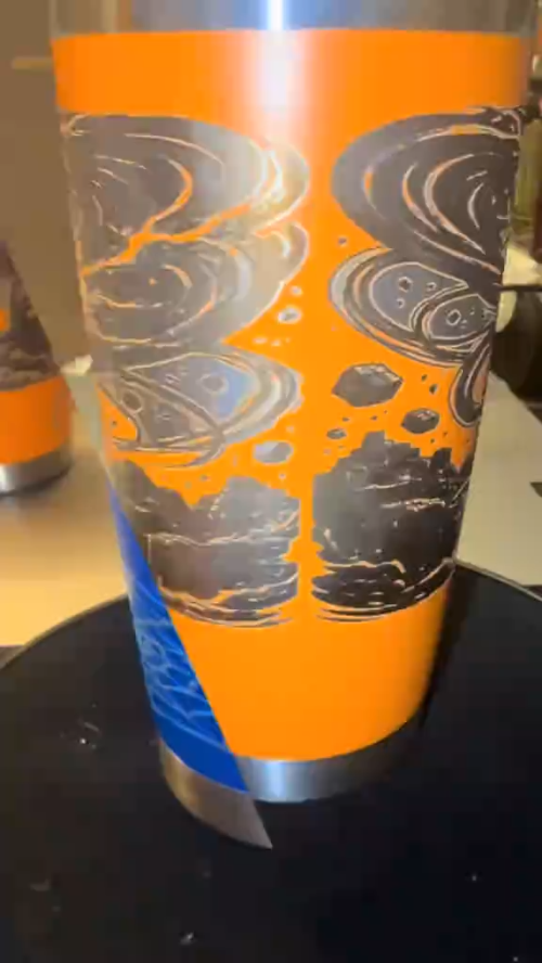 [Laser cut and engrave] Orange Insulated Stainless Steel Tumbler with Wither Boss Motif and Personalized Name