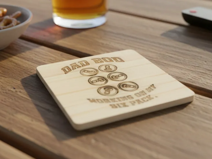 Wooden Dad Bod Coaster with Funny Engraving father's day gift design