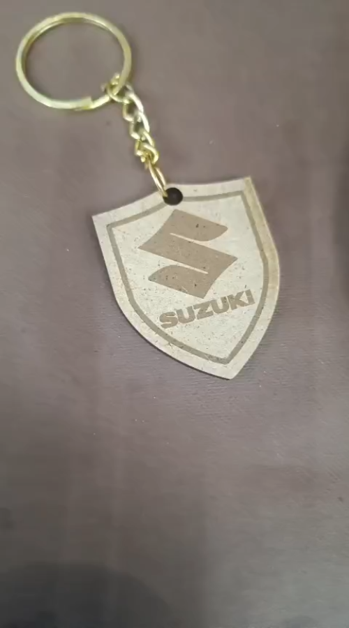 [Laser cut and engrave] Suzuki Shield Logo Wooden Keychain