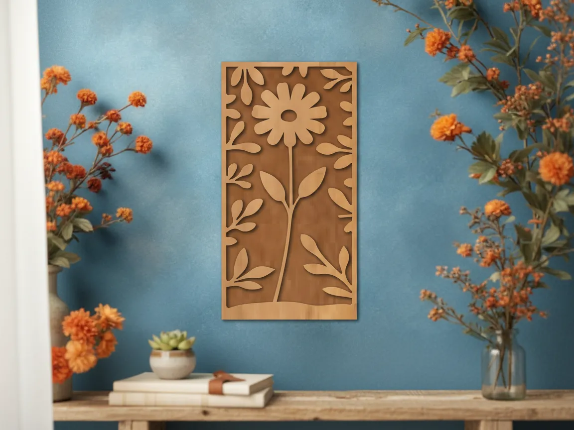 Floral daisy wooden wall panel