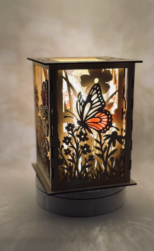 [Laser cut and engrave] 3D Butterfly and wildflower multilayered illuminated lantern / light box