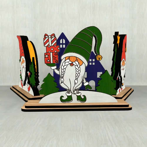 [Laser cut and engrave] Christmas Gnome Figurines Set of 3 – Wooden Holiday Decor