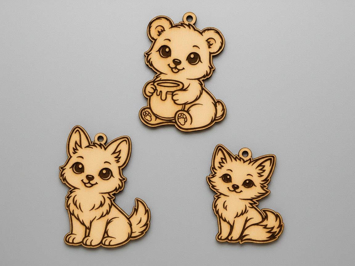 Bezauberndes Holz-Schlüsselanhänger-Set mit Fuchs, Bär und Wolf, lasergravierte süße Tiermotive, lustige Accessoires für Schlüssel, Rucksäcke oder Geschenke