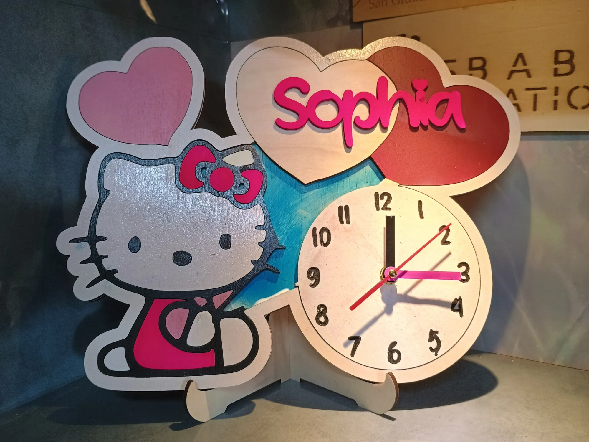 Personalised Kitty Name Clock laser cut cat clock idea
