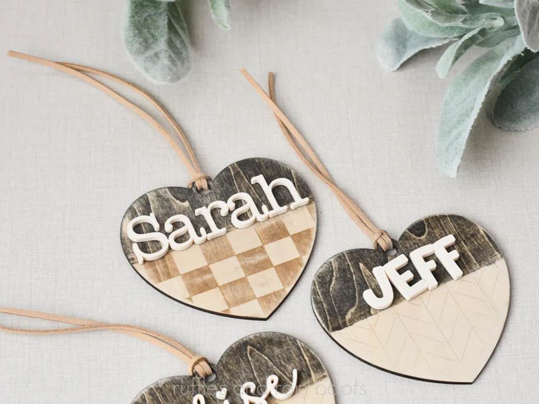 Farmhouse Heart Tags, Heart Ornaments, Valentine's Day Love Basket Tag personalized ornament design on Atomm
