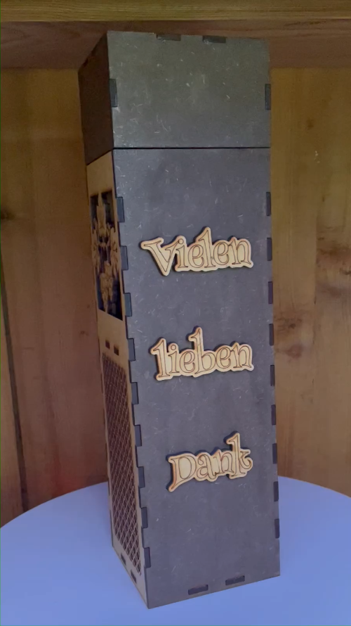 [Laser cut and engrave] Laser Cut Wooden Wine Bottle Gift Box with Grape Design