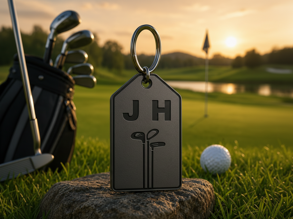 Ein personalisierter Monogramm-Anhänger für die Golftasche