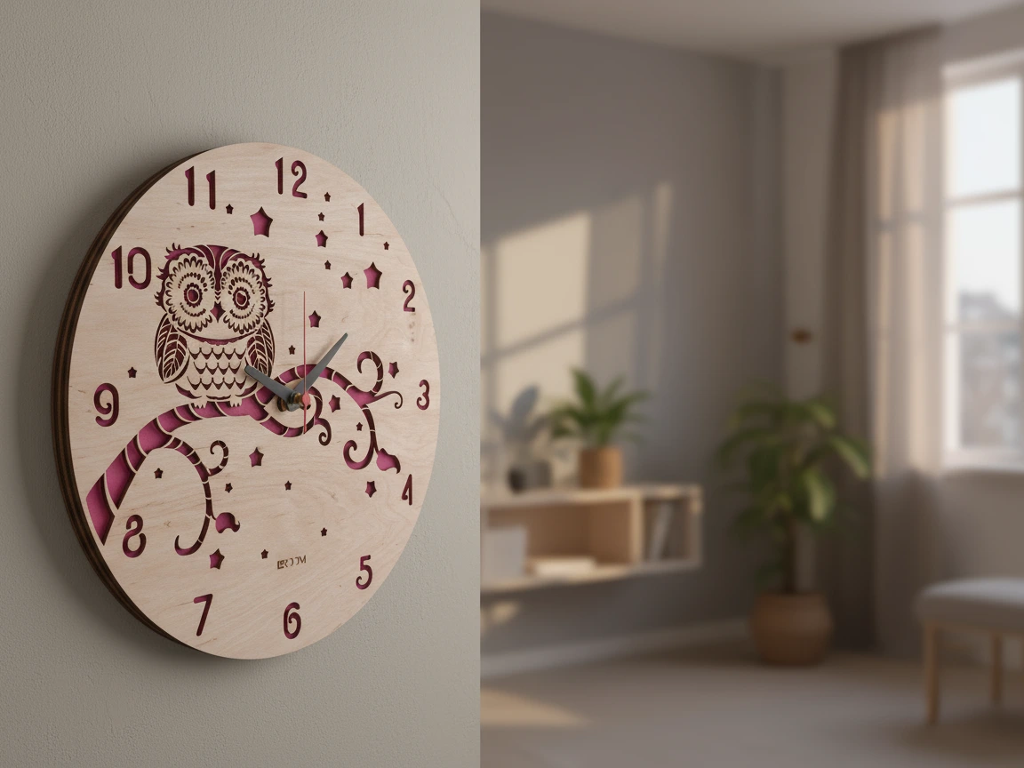 Owl Wall Clock with Decorative Star Pattern wall clock design