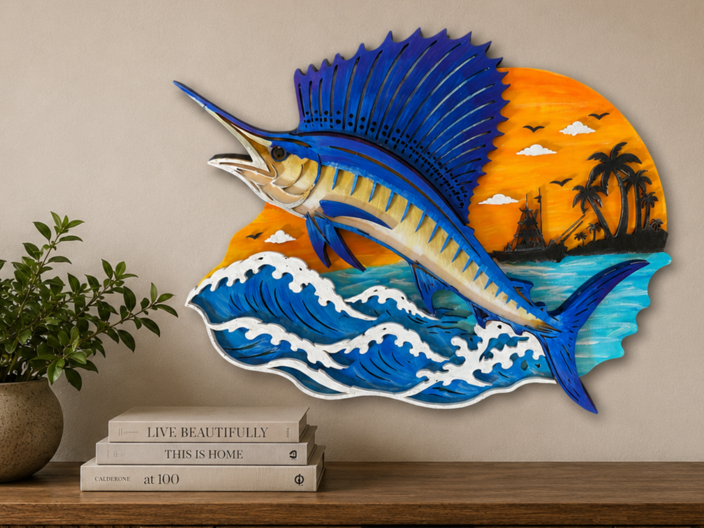 Sailfish Ocean Sunset Wall Art gift idea