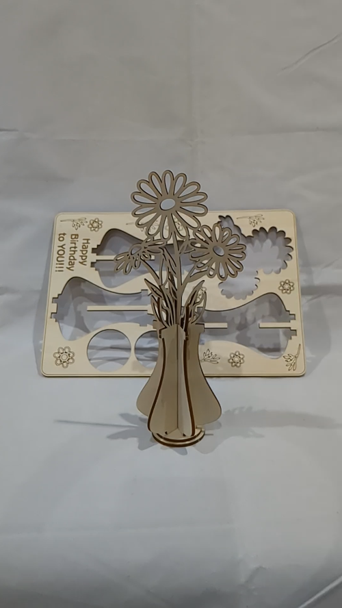 [Laser cut and engrave] Birthday Card Vase Flowers Laser Cut Template, Design Greeting Cards, Laser Cutting Model