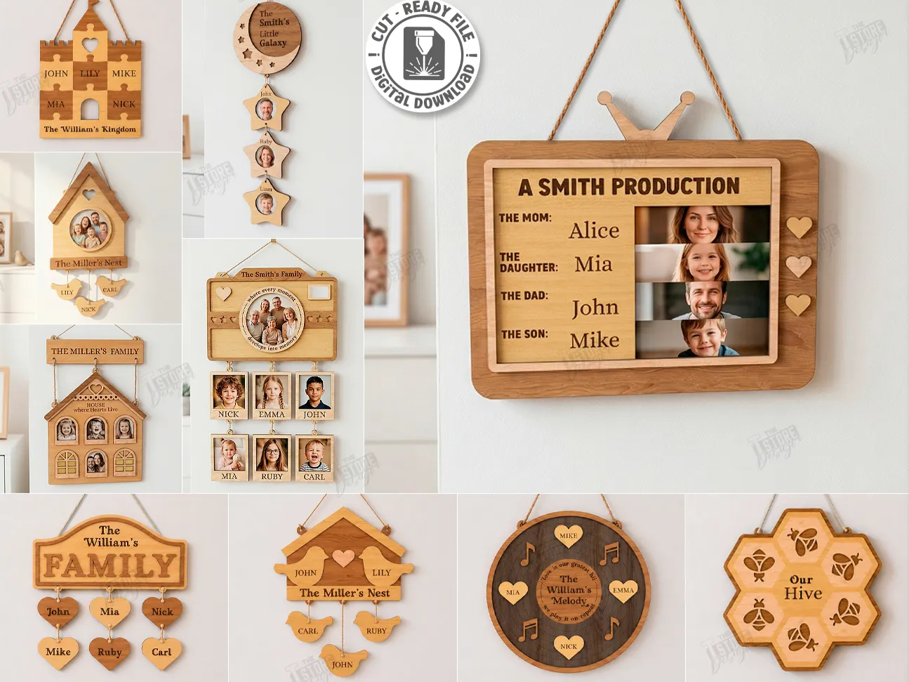 Personalized Family Signs Laser Cut Bundle. Wall Decor. Hanging Picture Frame. Name Signs. Wall Art birthday gift for her idea