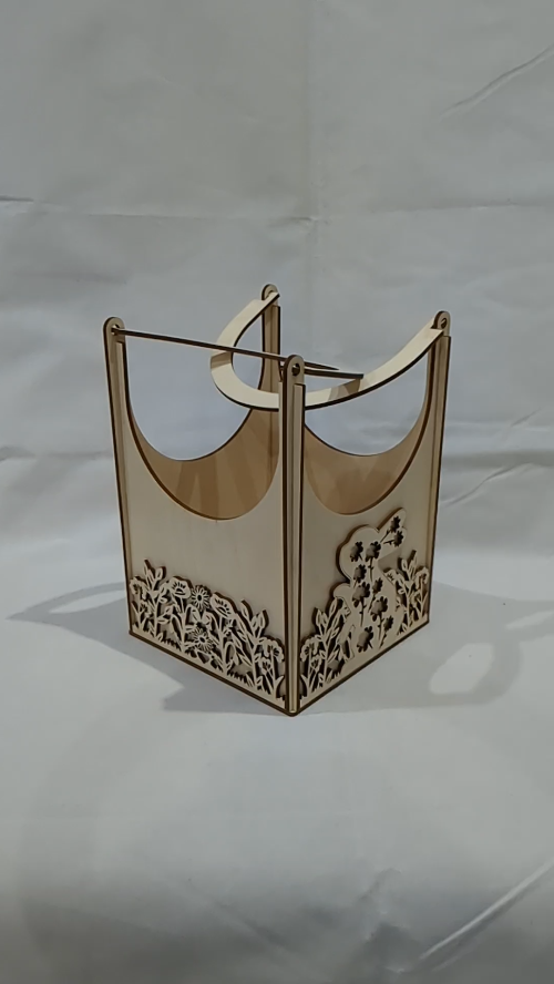 [Laser cut and engrave] Gift Easter Basket Laser Cut Template, Bunny Flowers Design, Laser Cutting Model