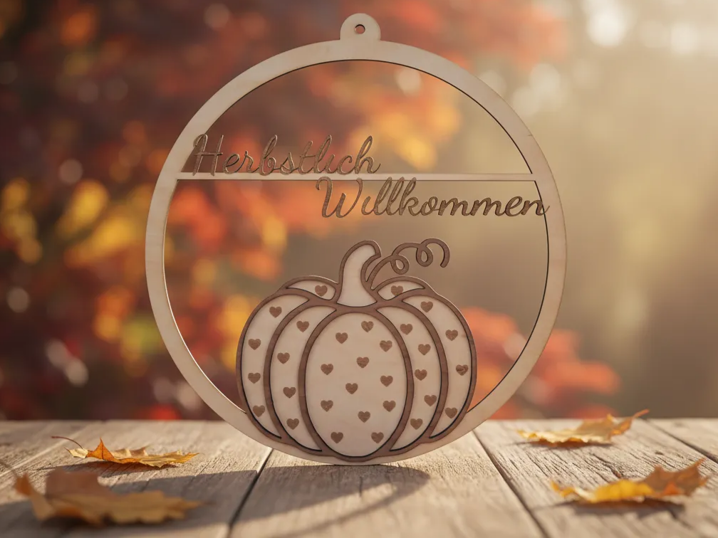 Decorazione murale a zucca di benvenuto autunnale tagliata al laser 