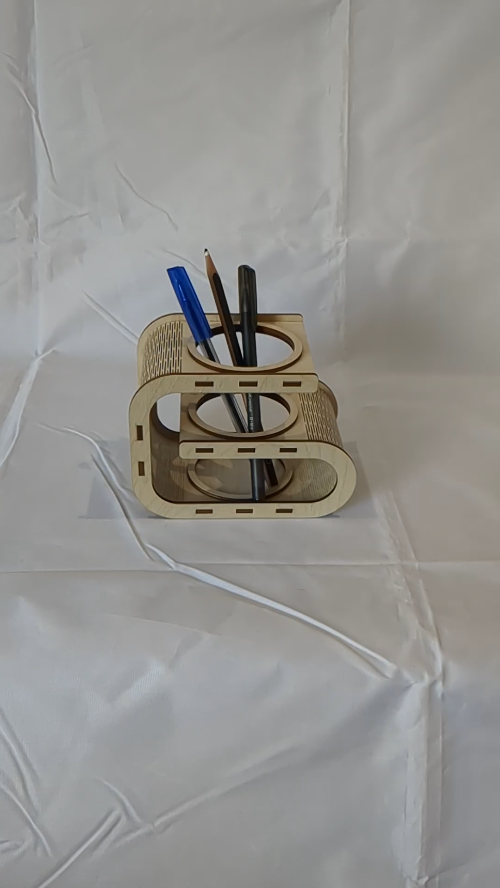 [Laser cut and engrave] Gift stand holder for pens, laser cut design, curved box. Laser cutting pattern, desk organizer. Office accessory, display pen