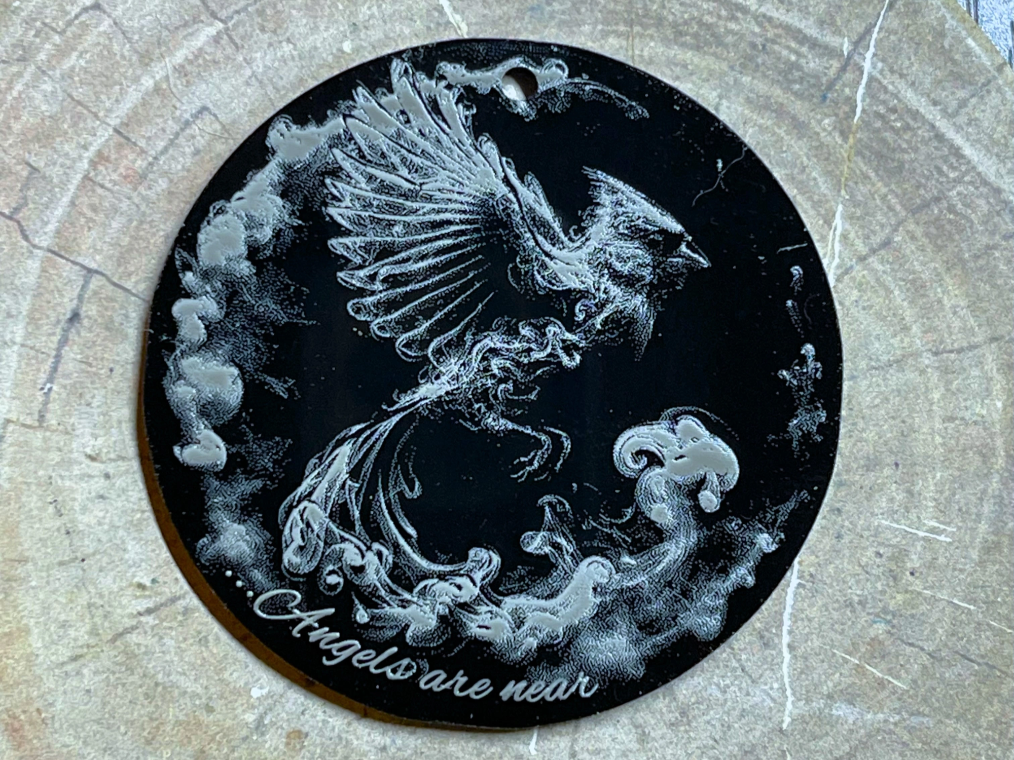 "Cardinal in Smoke, Angels Are Near" memorial sympathy gift design