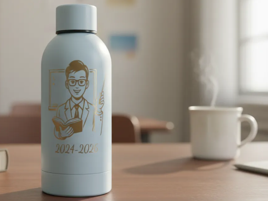 Water Bottle with Teacher Illustration and School-Year Date teacher gift design